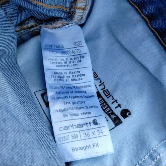 Carhartt Rugged Flex Straight Fit 5 Pocket Blue Jeans Size 36x34 Work Pants - Picture 8 of 8